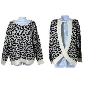 Blush & Bloom Leopard Print Sweater Womens 1X Keyhole Open Back Knit Top